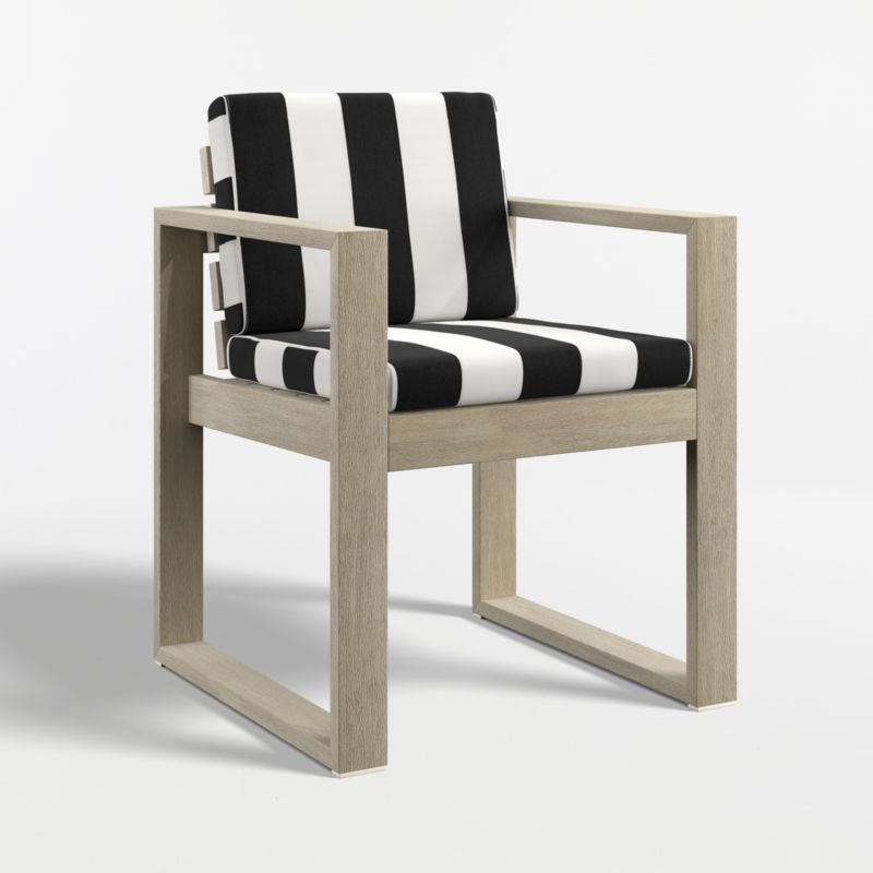 Mallorca 92"-114" Solid Wood Outdoor Extension Dining Table Arm and Dining Chair Set with Black and White Cabana Stripe Sunbrella ® Cushions