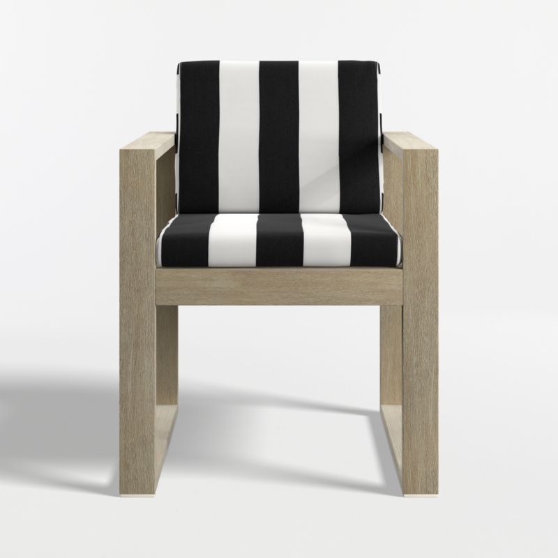 Mallorca Wood Outdoor Dining Armchair with Black and White Cabana Stripe Sunbrella ® Cushions - image 5 of 9