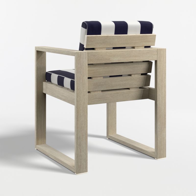 Mallorca Wood Outdoor Dining Armchair with Navy and White Cabana Stripe Sunbrella ® Cushions - image 6 of 8