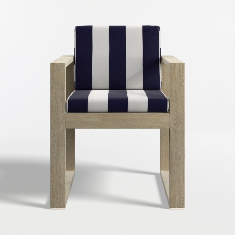 Mallorca Wood Outdoor Dining Armchair with Navy and White Cabana Stripe Sunbrella ® Cushions - image 4 of 8