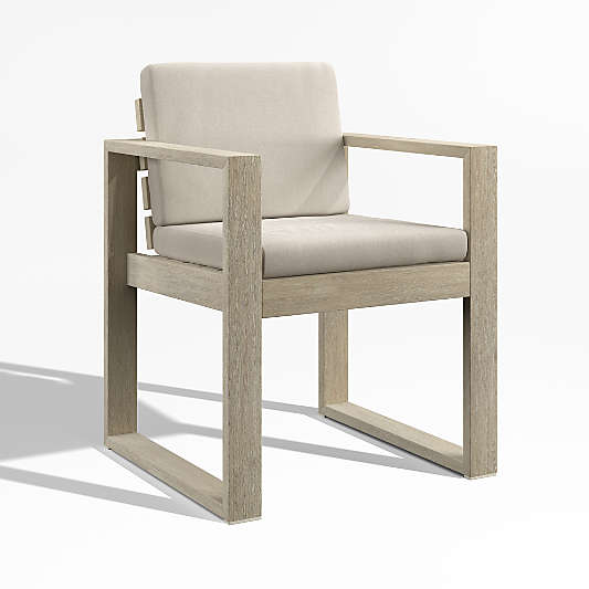 Mallorca Wood Outdoor Dining Armchair with Canvas Flax Sunbrella ® Cushions