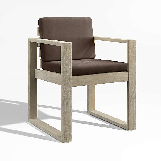 Mallorca Wood Outdoor Dining Armchair with Canvas Java Sunbrella ® Cushions