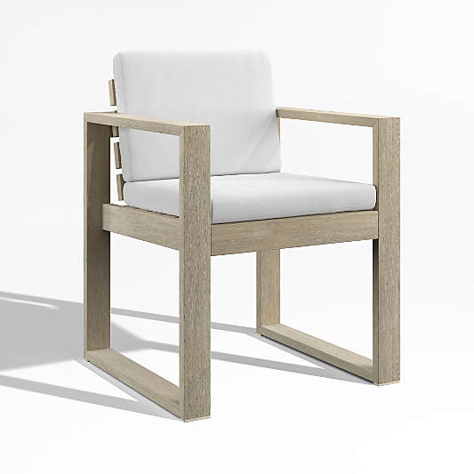 Mallorca Wood Outdoor Dining Armchair with Canvas White Sunbrella ® Cushions