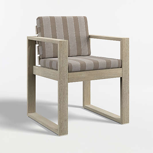 Mallorca Wood Outdoor Dining Armchair with Range Dune Stripe Sunbrella ® Cushions