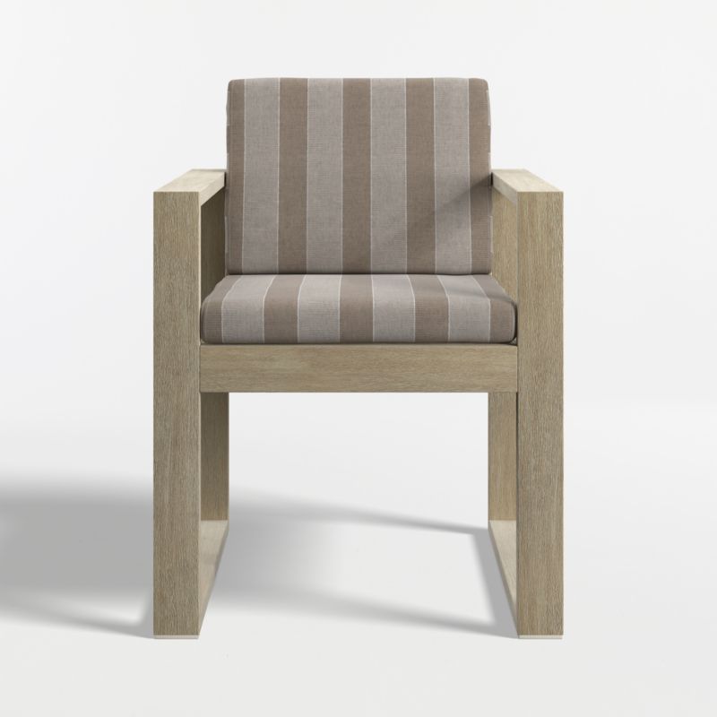 Mallorca Wood Outdoor Dining Armchair with Range Dune Stripe Sunbrella ® Cushions - image 4 of 7