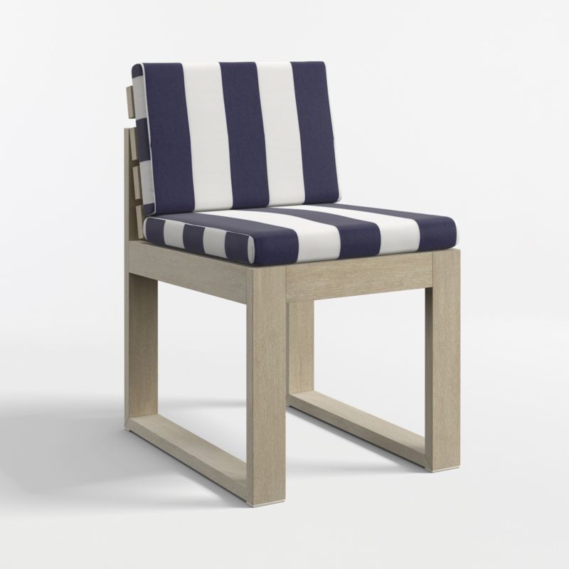 Mallorca 92"-114" Solid Wood Outdoor Extension Dining Table and Chair Set with Navy and White Cabana Stripe Sunbrella ® Cushions