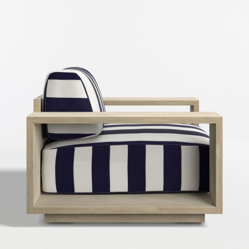 Mallorca Wood Outdoor Lounge Chair with Navy and White Cabana Stripe Sunbrella ® Cushions - image 10 of 13