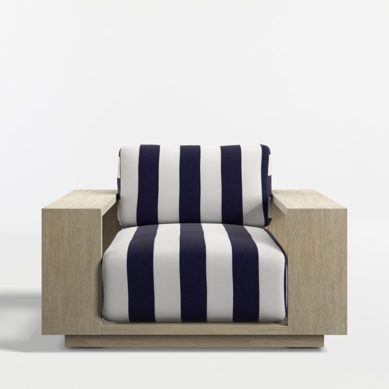 Mallorca Wood Outdoor Lounge Chair with Navy and White Cabana Stripe Sunbrella ® Cushions - image 9 of 13