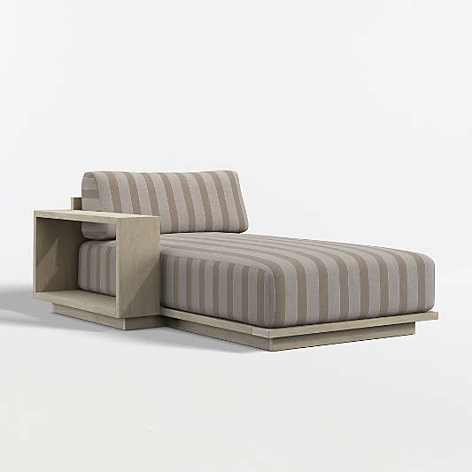 Mallorca Wood Left-Arm Outdoor Chaise Lounge with Range Dune Stripe Sunbrella ® Cushions