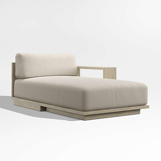 Mallorca Wood Right-Arm Outdoor Chaise Lounge with Canvas Flax Sunbrella ® Cushions