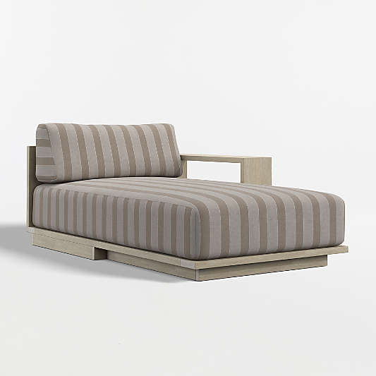 Mallorca Wood Right-Arm Outdoor Chaise Lounge with Range Dune Stripe Sunbrella ® Cushions