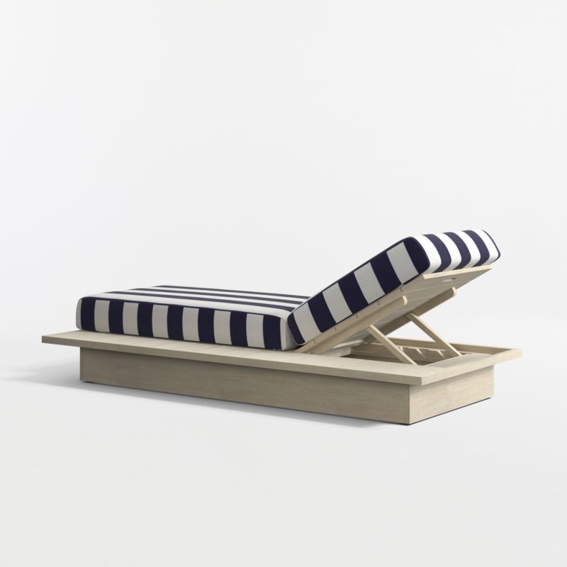 Mallorca Wood Outdoor Sun Lounger with Navy and White Cabana Stripe Sunbrella ® Cushions