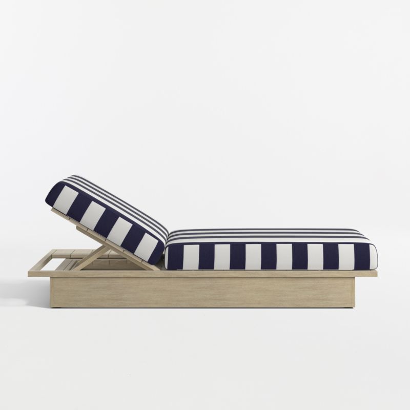 Mallorca Wood Outdoor Sun Lounger with Navy and White Cabana Stripe Sunbrella ® Cushions