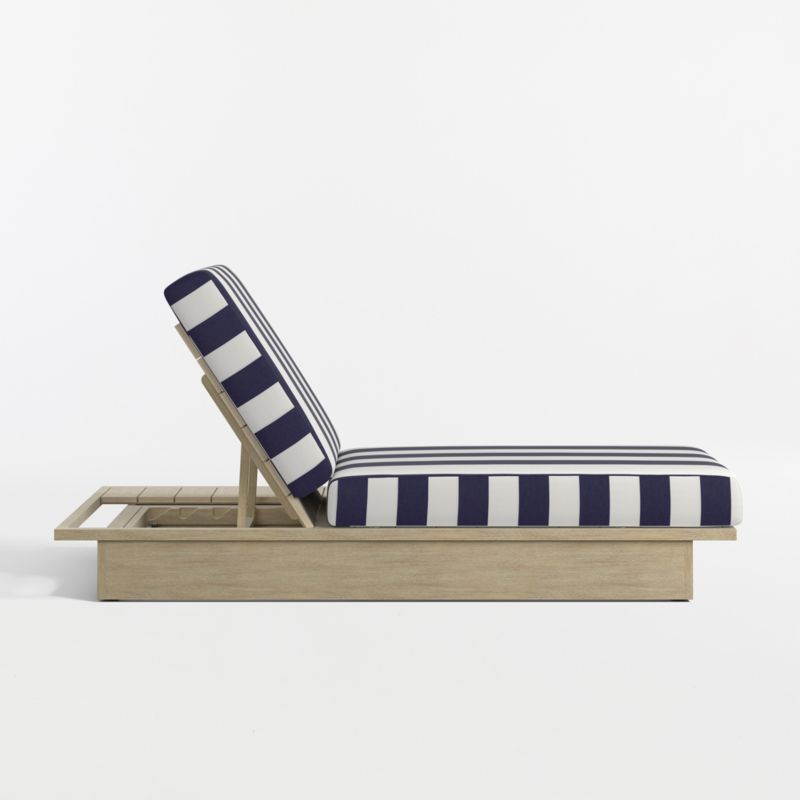 Mallorca Wood Outdoor Sun Lounger with Navy and White Cabana Stripe Sunbrella ® Cushions