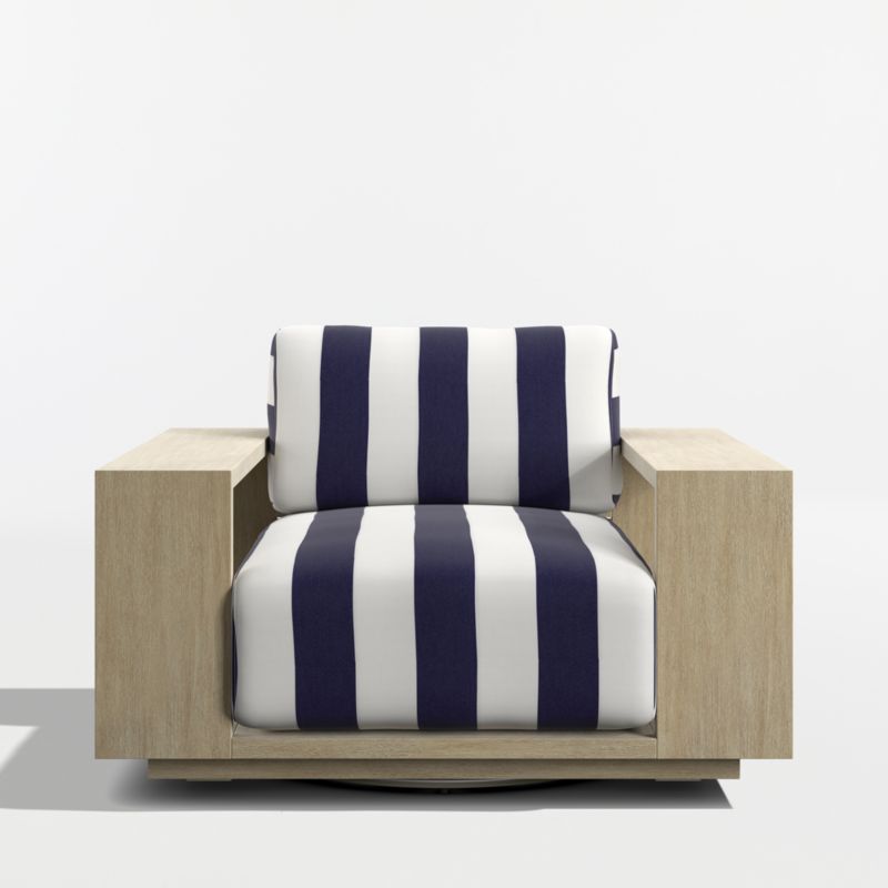 Mallorca Wood Outdoor Swivel Lounge Chair with Navy and White Cabana Stripe Sunbrella ® Cushions - image 7 of 11