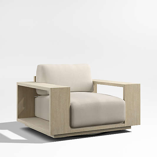 Mallorca Wood Outdoor Swivel Lounge Chair with Canvas Flax Sunbrella ® Cushions