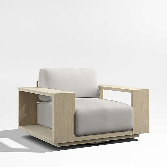 Mallorca Wood Outdoor Swivel Lounge Chair with Cast Silver Sunbrella ® Cushions