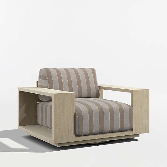 Mallorca Wood Outdoor Swivel Lounge Chair with Canvas Range Dune Stripe Sunbrella ® Cushions