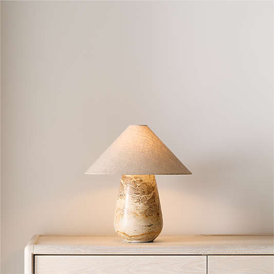 Millstone Fossil Beige Marble Table Lamp with Fabric Shade 10.5"