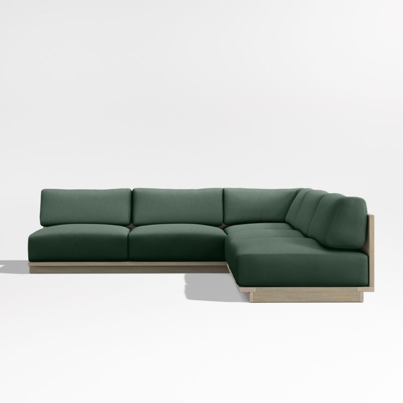 Mallorca Wood 3-Piece L-Shaped Armless Outdoor Sectional Sofa with Cast Ivy Sunbrella ® Cushions - image 5 of 8