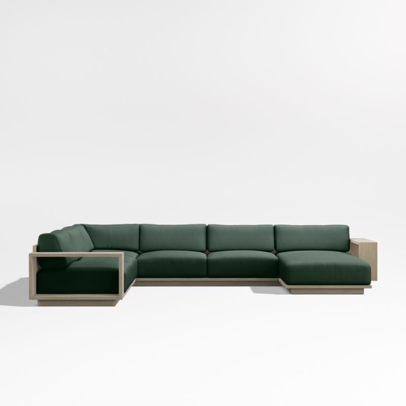 Mallorca Wood 4-Piece Right-Arm Chaise U-Shaped Outdoor Sectional Sofa with Cast Ivy Sunbrella ® Cushions - image 5 of 9