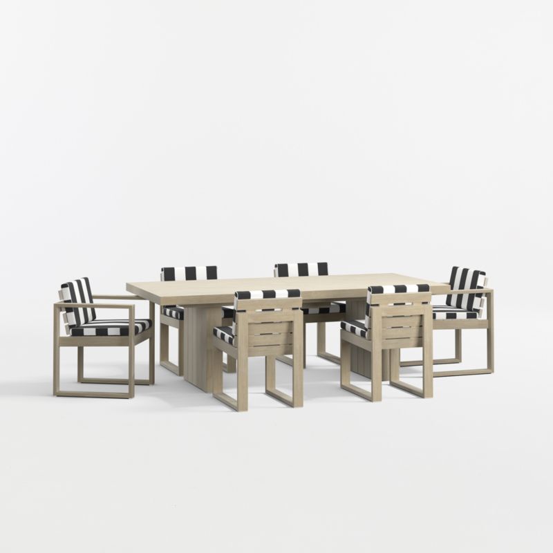 Viewing product image Mallorca 92"-114" Solid Wood Outdoor Extension Dining Table Arm and Dining Chair Set with Black and White Cabana Stripe Sunbrella ® Cushions - image 1 of 11