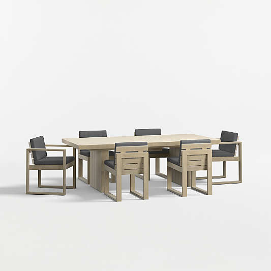 Mallorca 92"-114" Solid Wood Outdoor Extension Dining Table Arm and Dining Chair Set with Cast Charcoal Sunbrella ® Cushions