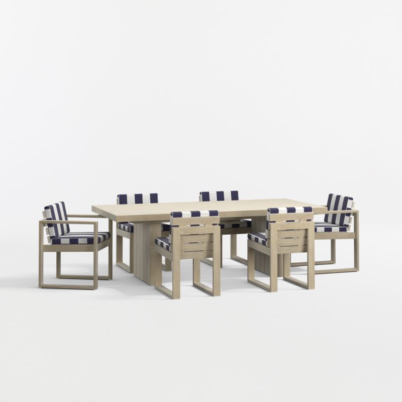 Viewing product image Mallorca 92"-114" Solid Wood Outdoor Extension Dining Table Arm and Dining Chair Set with Navy and White Cabana Stripe Sunbrella ® Cushions - image 1 of 11