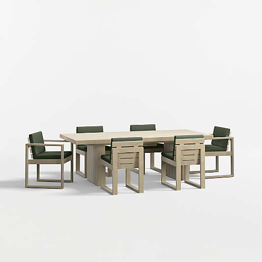 Mallorca 92"-114" Solid Wood Outdoor Extension Dining Table Arm and Dining Chair Set with Cast Sage Sunbrella ® Cushions