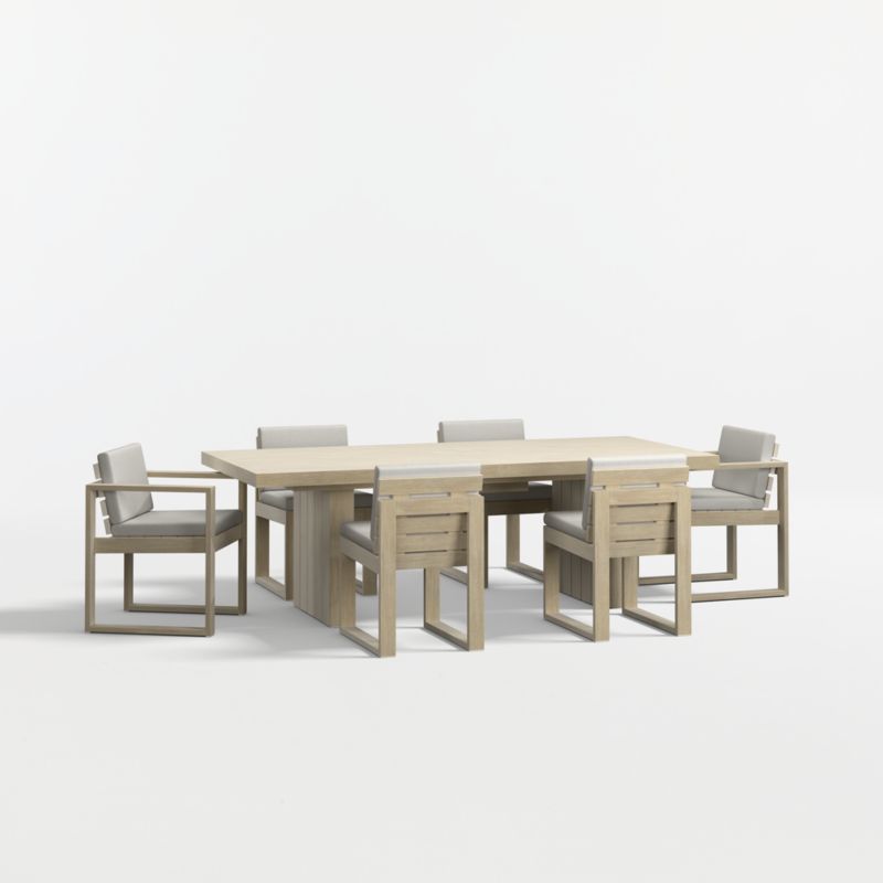 Viewing product image Mallorca 92"-114" Solid Wood Outdoor Extension Dining Table Arm and Dining Chair Set with Cast Silver Sunbrella ® Cushions - image 1 of 11