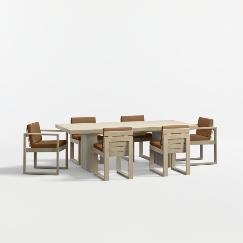 Viewing product image Mallorca 92"-114" Solid Wood Outdoor Extension Dining Table Arm and Dining Chair Set with Cast Teak Sunbrella ® Cushions - image 1 of 11