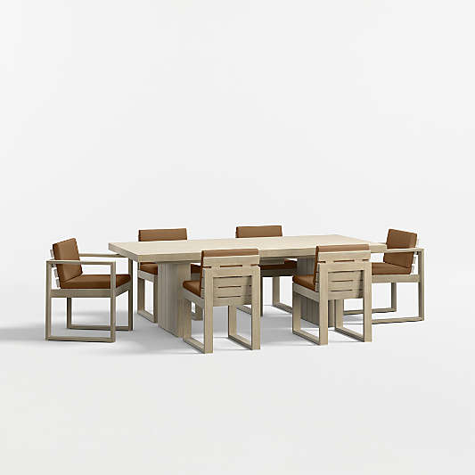 Mallorca 92"-114" Solid Wood Outdoor Extension Dining Table Arm and Dining Chair Set with Cast Teak Sunbrella ® Cushions