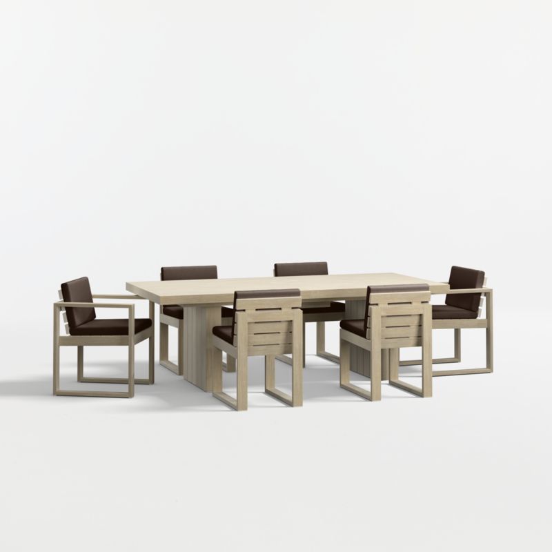 Viewing product image Mallorca 92"-114" Solid Wood Outdoor Extension Dining Table Arm and Dining Chair Set with Canvas Java Sunbrella ® Cushions - image 1 of 11