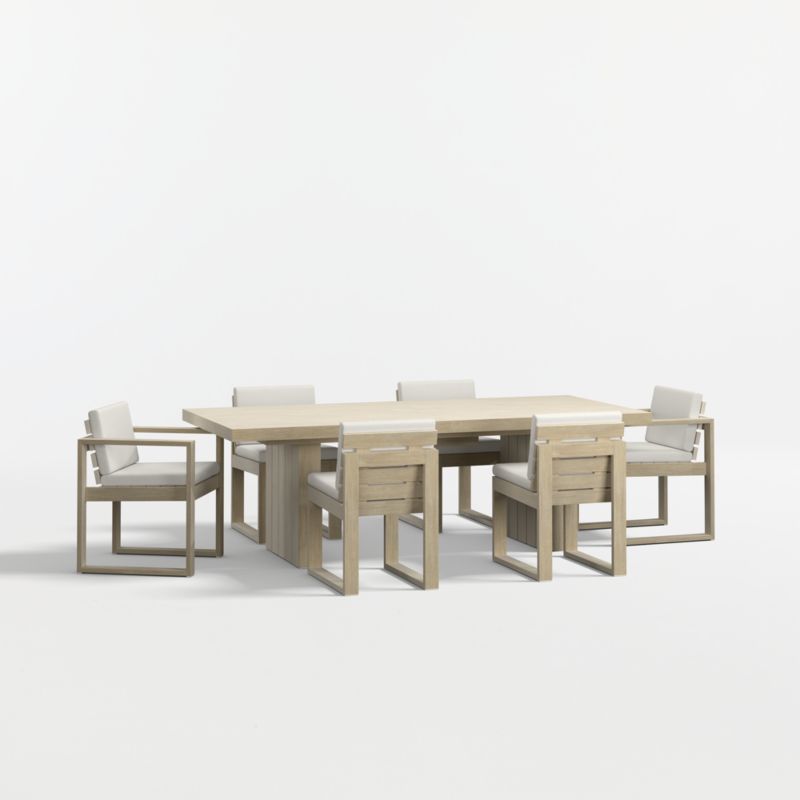 Viewing product image Mallorca 92"-114" Solid Wood Outdoor Extension Dining Table Arm and Dining Chair Set with Canvas Natural Sunbrella ® Cushions - image 1 of 12