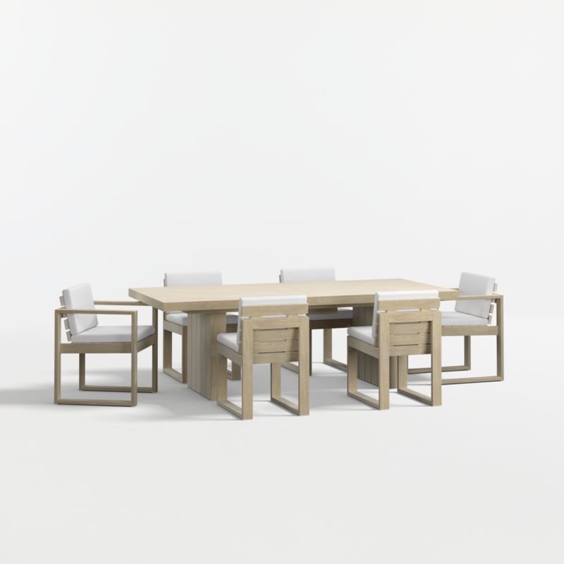 Viewing product image Mallorca 92"-114" Solid Wood Outdoor Extension Dining Table Arm and Dining Chair Set with Canvas White Sunbrella ® Cushions - image 1 of 11