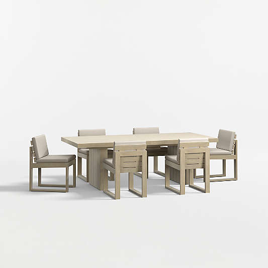 Mallorca 92"-114" Solid Wood Outdoor Extension Dining Table and Chair Set with Canvas Flax Sunbrella ® Cushions