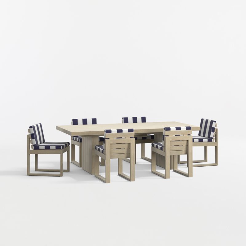Viewing product image Mallorca 92"-114" Solid Wood Outdoor Extension Dining Table and Chair Set with Navy and White Cabana Stripe Sunbrella ® Cushions - image 1 of 12