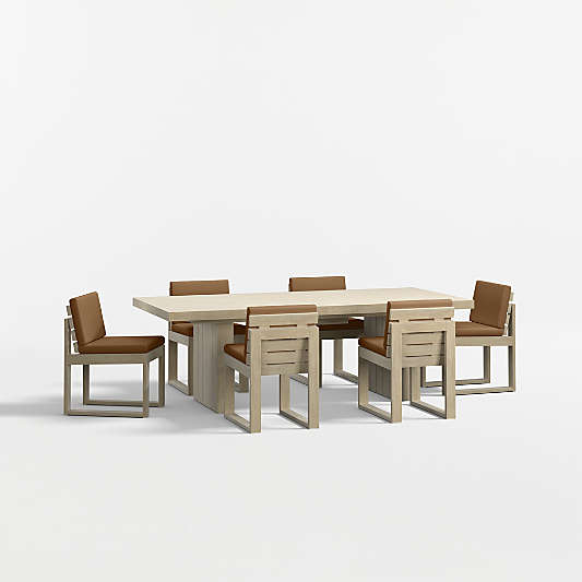 Mallorca 92"-114" Solid Wood Outdoor Extension Dining Table and Chair Set with Cast Teak Sunbrella ® Cushions