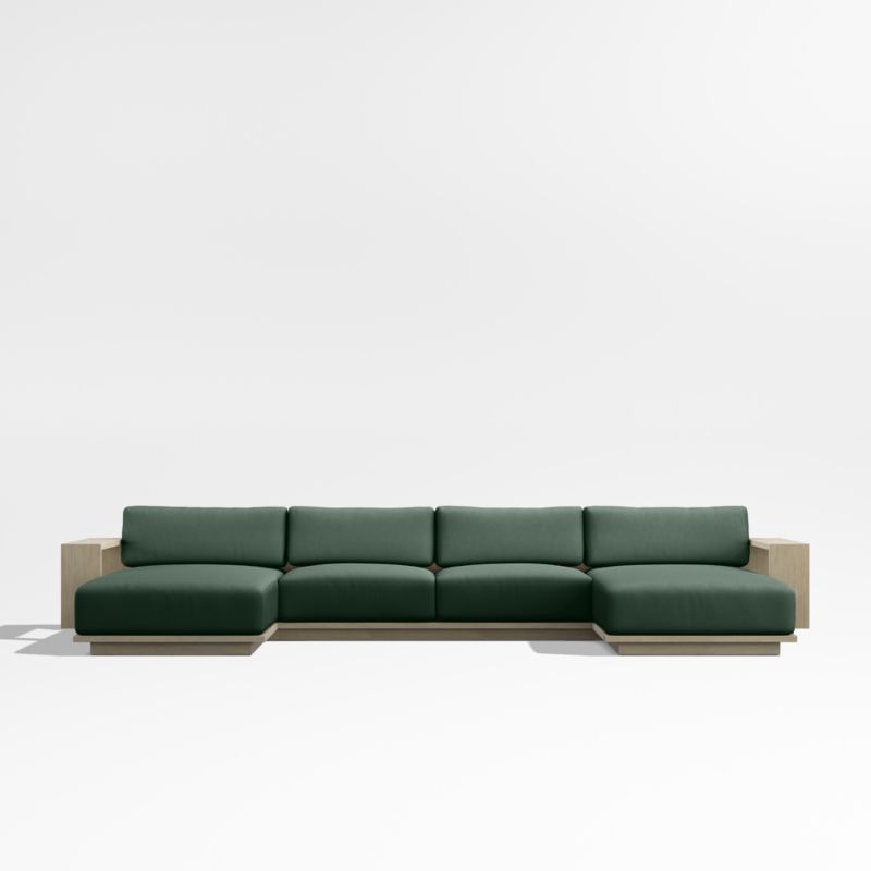 Mallorca Wood Double-Chaise Outdoor Sectional Sofa with Cast Ivy Sunbrella ® Cushions - image 5 of 8