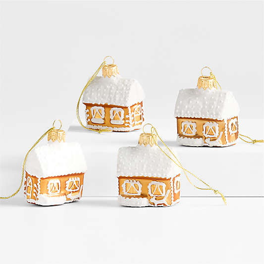 Mini Gingerbread House Christmas Tree Ornament, Set of 4