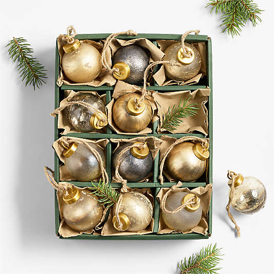 Mini Metallic Textured Christmas Tree Ornaments, Set of 12