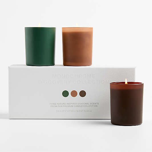Monochrome 3 Piece Votive Gift Set, Harvest, Tabac, Evergreen