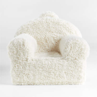 Large Cream Mongolian Faux Fur Kids Lounge Nod Chair