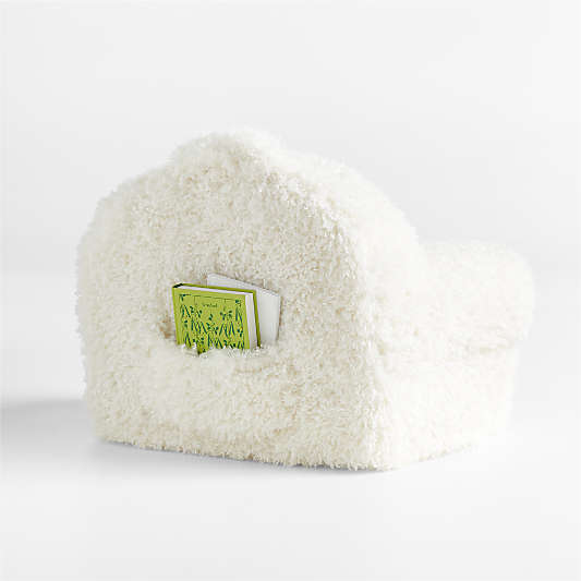 Small Cream Mongolian Faux Fur Kids Lounge Nod Chair