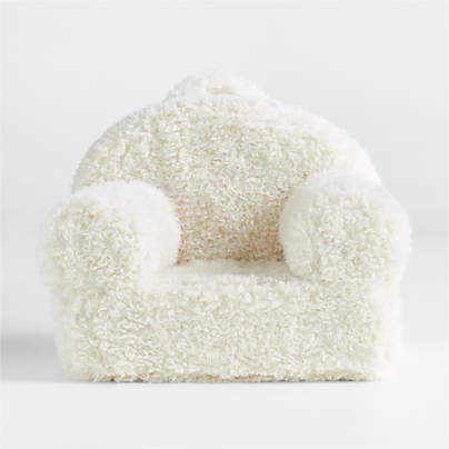 Small Cream Mongolian Faux Fur Kids Lounge Nod Chair