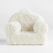 Large Cream White Mongolian Faux Fur Kids Lounge Barrel Chair