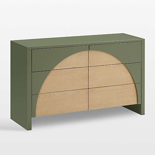 Babyletto Moab Olive Green & Ash Wood Wide 6-Drawer Kids Dresser