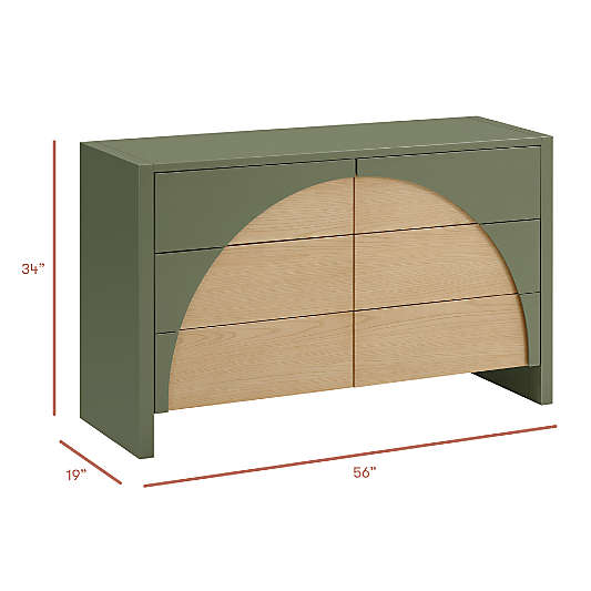Babyletto Moab Olive Green & Ash Wood Wide 6-Drawer Kids Dresser