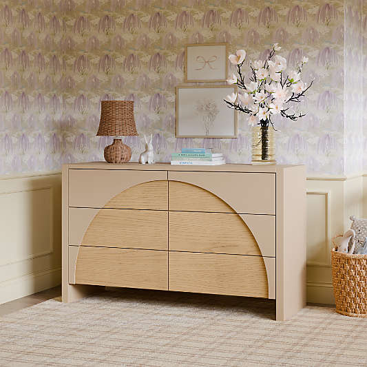 Babyletto 56" Moab Taupe & Ash Wood Wide 6-Drawer Kids Dresser