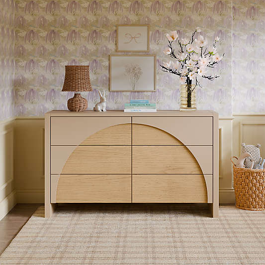 Babyletto Moab Taupe & Ash Wood Wide 6-Drawer Kids Dresser